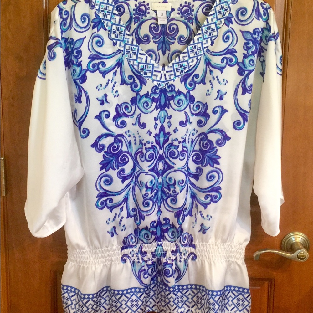 🇺🇸Chico Blue and White Jeweled Tunic Top Shirt